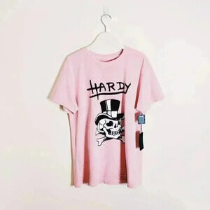 Vintage Y2K Baby Pink Ed Hardy T Shirt. Skull Logo Graphic Detailing. Ed Hardy M